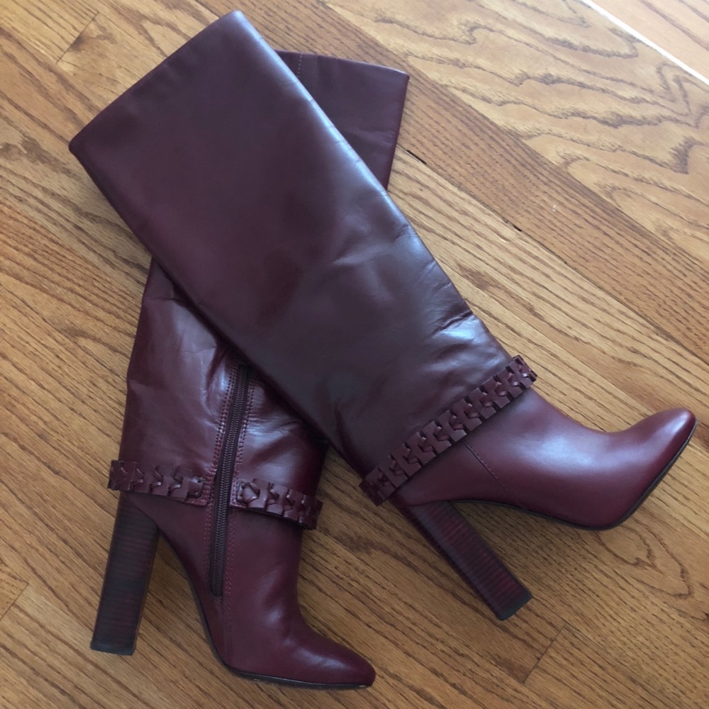 Tory Burch Sarava Leather Knee Boots, Red Agate